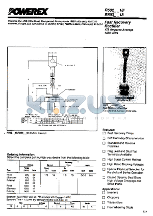 R5020418 datasheet - Fast Recovery Rectifier (175 Amperes Average 1400 Volts)