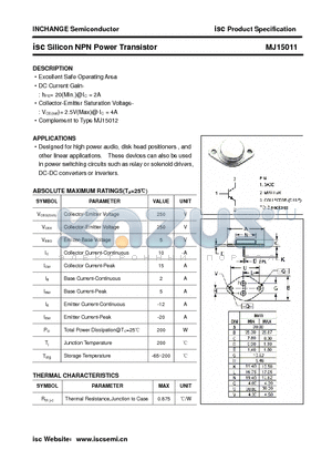 MJ15011 datasheet - Silicon NPN Power Transistor