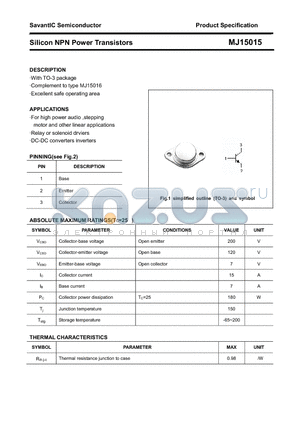 MJ15015 datasheet - Silicon NPN Power Transistors