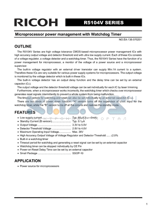 R5104V002B datasheet - Microprocessor power management with Watchdog Timer