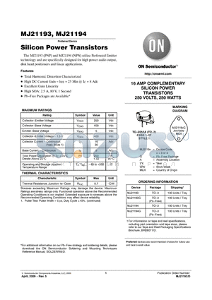 MJ21194 datasheet - Silicon Power Transistors