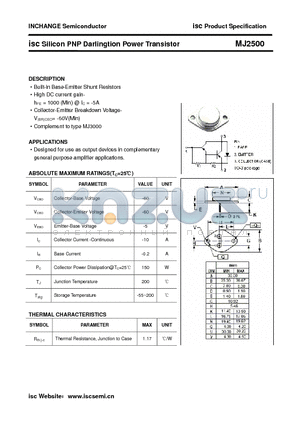 MJ2500 datasheet - isc Silicon PNP Darlingtion Power Transistor