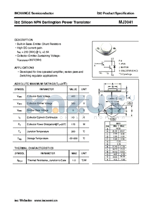 MJ3041 datasheet - isc Silicon NPN Darlingtion Power Transistor