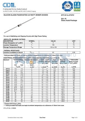 ZY20V datasheet - SILICON GLASS PASSIVATED 2.0 WATT ZENER DIODES