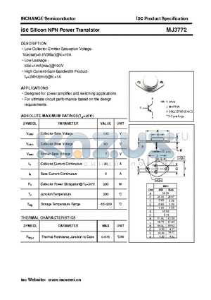 MJ3772 datasheet - isc Silicon NPN Power Transistor