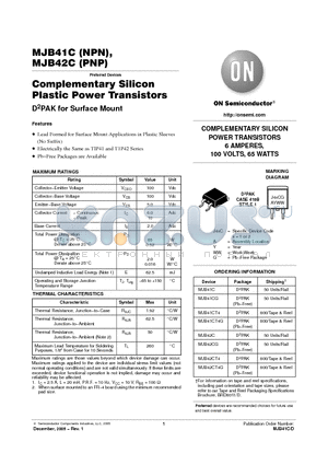 MJB42C datasheet - Complementary Silicon Plastic Power Transistors