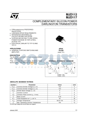 MJD112_03 datasheet - COMPLEMENTARY SILICON POWER DARLINGTON TRANSISTORS