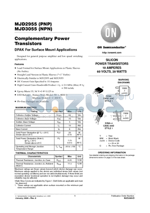 MJD3055T4G datasheet - Complementary Power Transistors DPAK For Surface Mount Applications