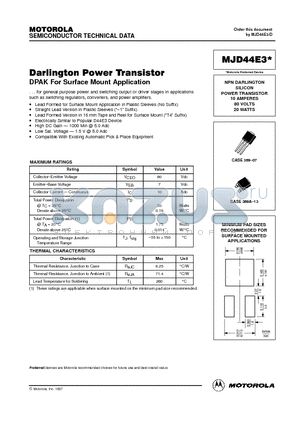 MJD44E3 datasheet - NPN DARLINGTON SILICON POWER TRANSISTOR 10 AMPERES 80 VOLTS 20 WATTS