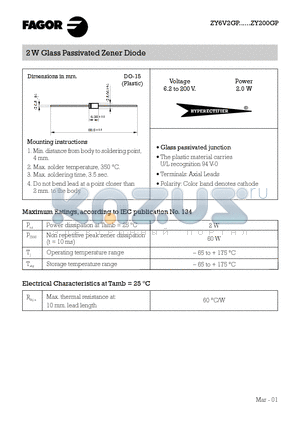 ZY43GP datasheet - 2 W Glass Passivated Zener Diode