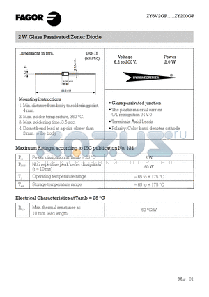 ZY47GP datasheet - 2 W Glass Passivated Zener Diode