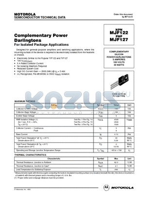 MJE127 datasheet - COMPLEMENTARY SILICON POWER DARLINGTONS