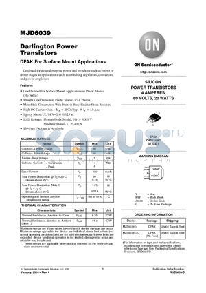 MJD6039T4 datasheet - Darlington Power Transistors