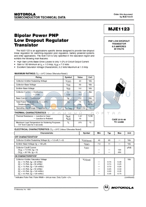 MJE1123 datasheet - PNP LOW DROPOUT TRANSISTOR 4.0 AMPERES 40 VOLTS