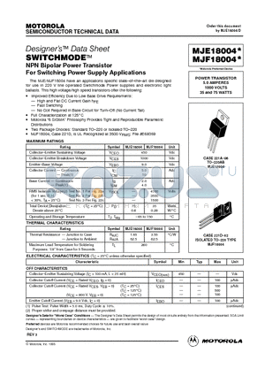 MJE18004 datasheet - POWER TRANSISTOR