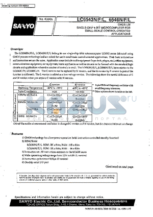 LC6546N datasheet - CMOS LSI SINGLE-CHIP 4-BIT MICROCOMPUTER FOR SMALL-SCALE CONTROL-ORIENTED APPLICATIONS