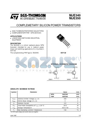 MJE340 datasheet - COMPLEMETARY SILICON POWER TRANSISTORS