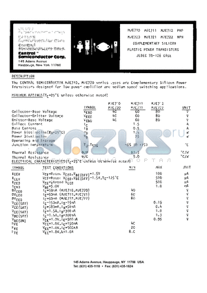 MJE711 datasheet - COMPLEMENTARY SILICON PLASTIC POWER TRANSISTORS