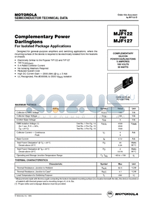 MJF127 datasheet - COMPLEMENTARY SILICON POWER DARLINGTONS