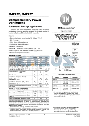 MJF127G datasheet - COMPLEMENTARY SILICON POWER DARLINGTONS 5.0 A, 100 V, 30 W