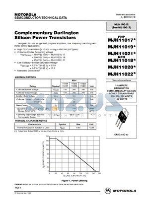 MJH11019 datasheet - DARLINGTON COMPLEMENTARY SILICON POWER TRANSISTORS