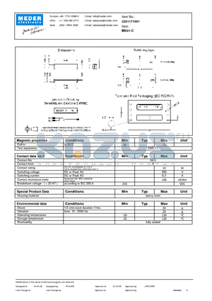 MK01-C datasheet - MK Reed Sensor