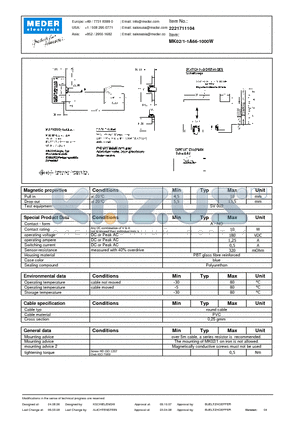 MK02-1-1A66-1000W datasheet - MK Reed Sensors