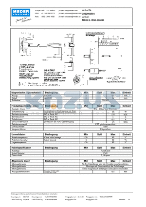 MK02-2-1B90-5000W_DE datasheet - (deutsch) MK Reed Sensor