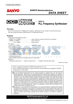 LC72131K datasheet - PLL Frequency Synthesizer