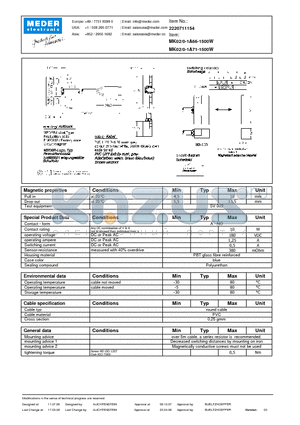 MK02/0-1A71-1500W datasheet - MK Reed Sensors