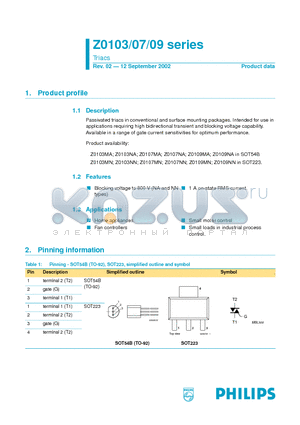 Z0103NA datasheet - Triacs