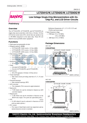 LC72342G datasheet - Low-Voltage Single-Chip Microcontrollers with On- Chip PLL and LCD Driver Circuits