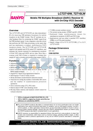 LC72710LW datasheet - Mobile FM Multiplex Broadcast DARC Receiver IC with On-Chip VICS Decoder