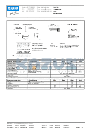 MK06-6-BV-E datasheet - MK Reed Sensors