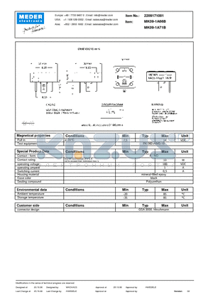 MK09-1A71B datasheet - MK Reed Sensors