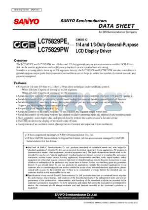 LC75829PE datasheet - 1/4 and 1/3-Duty General-Purpose LCD Display Driver