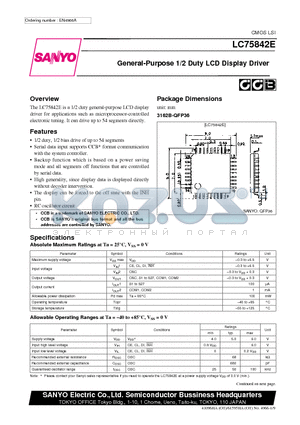 LC75842E datasheet - General-Purpose 1/2 Duty LCD Display Driver