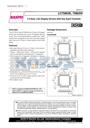 LC75863W datasheet - 1/3 Duty LCD Display Drivers with Key Input Function