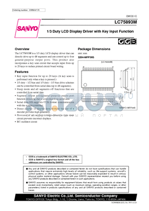 LC75893M datasheet - 1/3 Duty LCD Display Driver with Key Input Function