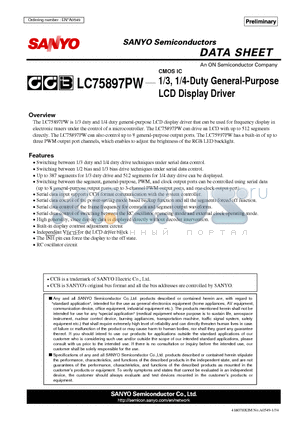 LC75897PW datasheet - 1/3, 1/4-Duty General-Purpose LCD Display Driver