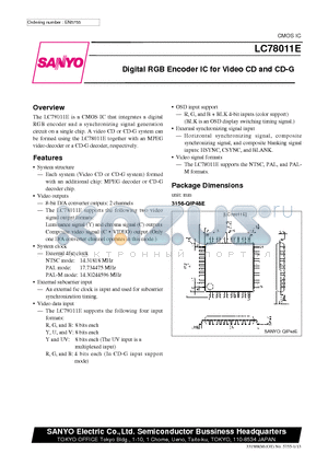 LC78011E datasheet - Digital RGB Encoder IC for Video CD and CD-G