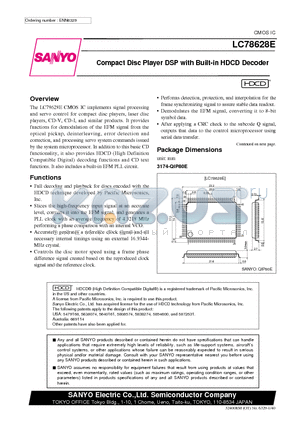 LC78628E datasheet - Compact Disc Player DSP with Built-in HDCD Decoder