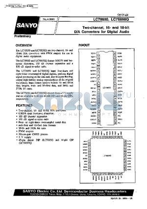 LC78850 datasheet - Two-channel,16- and 18-bit D/A Converters for Digital Audio