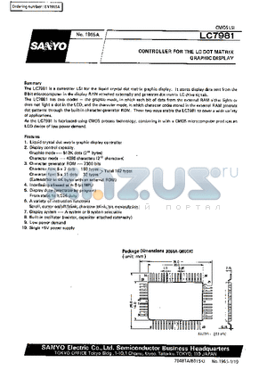 LC7981 datasheet - Controller for the LC Dot Matrix Graphic Display