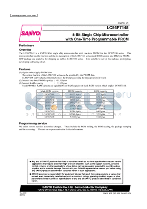 LC867128 datasheet - 8-Bit Single Chip Microcontroller with One-Time Programmable PROM