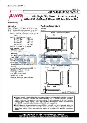 LC877432A datasheet - 8 Bit Single Chip Microcontroller Incorporating 48K/40K/32K/24K Byte ROM and 1536 byte RAM on Chip