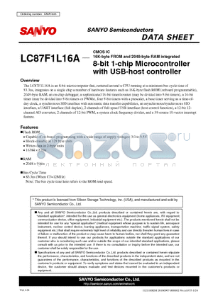 LC87F1L16A datasheet - 8-bit 1-chip Microcontroller with USB-host controller