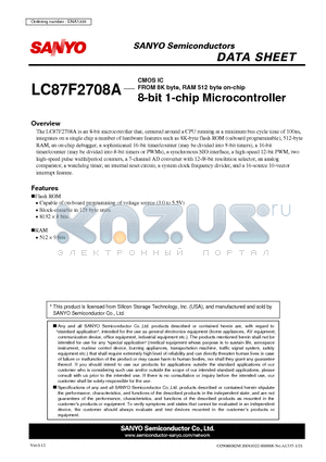 LC87F2708A datasheet - CMOS IC FROM 8K byte, RAM 512 byte on-chip 8-bit 1-chip Microcontroller