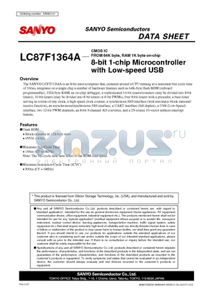 LC87F1364A datasheet - 8-bit 1-chip Microcontroller with Low-speed USB