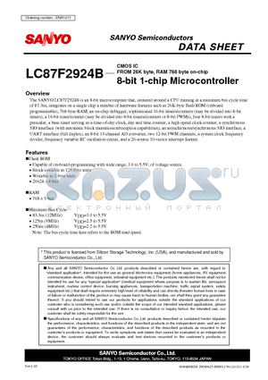 LC87F2924B datasheet - CMOS IC FROM 26K byte, RAM 768 byte on-chip 8-bit 1-chip Microcontroller